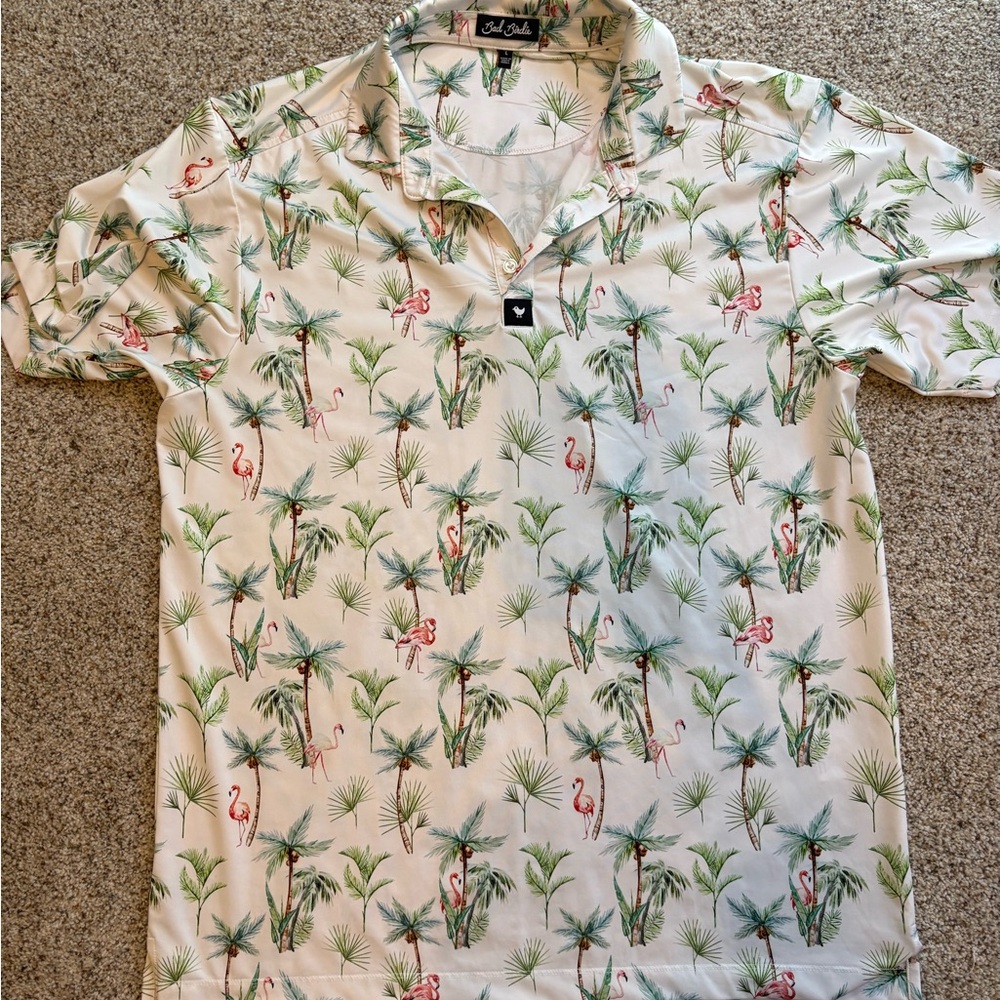 Bad Birdie Cream and Green Polo with Floral Print
